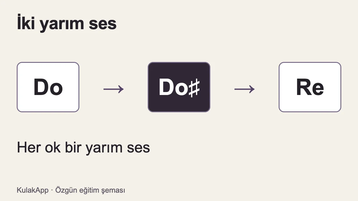 Do’dan Do diyeze ve Do diyezden Re’ye birer yarım ses ilerleme
