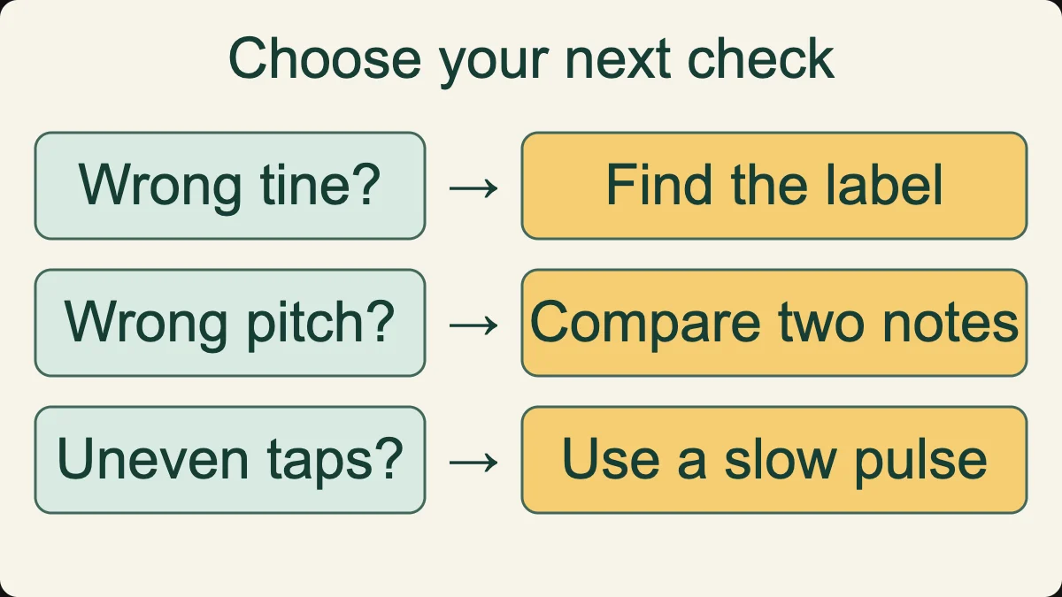 Choose a layout exercise when you cannot find a tine, or a listening exercise when pitches are confused.